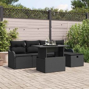 vidaXL Σετ Καναπέ Κήπου με μαξιλάρι 6 pcs Μαύρο Πολυ ράταν