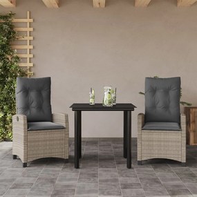 vidaXL Σετ Τραπεζαρίας Κήπου 3 τεμ. Αν. Γκρι Συνθ. Ρατάν με Μαξιλάρια