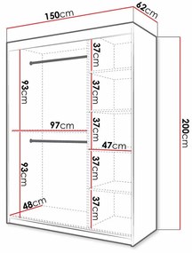 Ντουλάπα Hartford 402, Άσπρο, 200x150x62cm, 125 kg, Πόρτες ντουλάπας: Ολίσθηση, Αριθμός ραφιών: 5, Αριθμός ραφιών: 5 | Epipla1.gr