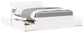 vidaXL Κρεβάτι με Συρτάρια+Στρώμα Λευκό 140x190 εκ. Μασίφ Ξύλο Πεύκου