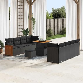 vidaXL Σετ Καναπέ Κήπου με μαξιλάρι 11 pcs Μαύρο