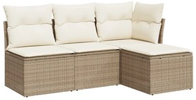 vidaXL Σετ Καναπέ Κήπου 4 τεμ. Μπεζ Συνθετικό Ρατάν με Μαξιλάρια