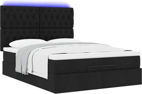 vidaXL Οθωμανικό κρεβάτι με στρώμα &amp; LEDs Μαύρο 140x200 cm Ύφασμα