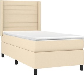 vidaXL Κρεβάτι Boxspring με Στρώμα &amp; LED Κρεμ 90x200 εκ. Υφασμάτινο