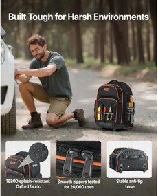 VEVOR Rolling Tool Backpack 45 Pockets Heavy Duty Roller Tool Bag on Wheels