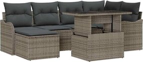 vidaXL Σετ Καναπέ Κήπου με μαξιλάρι 7 pcs Γκρι Πολυ ράταν