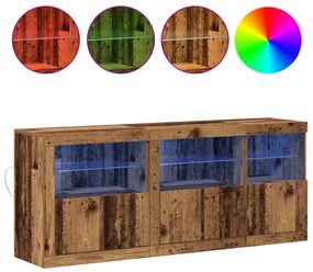 vidaXL Μπουφές με Φώτα LED Παλιό Ξύλο 162x37x67 εκ. Μασίφ Ξύλο