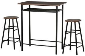 HOMCOM Σετ Μπαρ, 3 τεμαχίων, Τραπέζι & 2 Σκαμπό, Ράφι, Βιομηχανικός Σχεδιασμός, Μαύρο/Δρυς