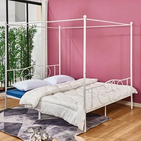 ΚΡΕΒΑΤΙ ΜΕΤΑΛΛΙΚΟ LALITA ΜΕ ΟΥΡΑΝΟ ΓΙΑ ΣΤΡΩΜΑ 160x200 εκ., ΛΕΥΚΟ, HM573.02 - 0509536 - HM573.02