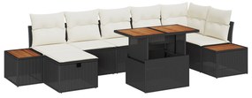 vidaXL Σετ 8 Τεμαχίων Καναπέ Κήπου με Μαξιλάρια Μαύρο Πολυ ρατάν