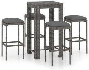 vidaXL Σετ Επίπλων Μπαρ Κήπου 5 τεμ. Γκρι Συνθετικό Ρατάν με Μαξιλάρια