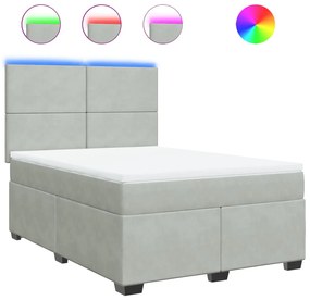 vidaXL Κρεβάτι Boxspring με Στρώμα Ανοιχτό Γκρι 140x190 εκ. Βελούδινο