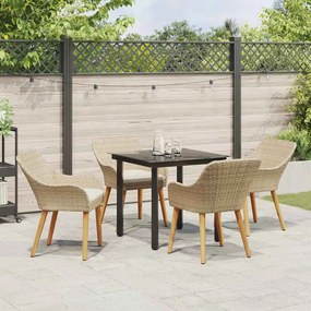 vidaXL Σέτ φαγητού για κήπο με μαξιλάρι 5 pcs Μπεζ συνθετικό ρατάν