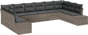 vidaXL Σετ Καναπέ Κήπου με μαξιλάρι 10 pcs Γκρι Πολυρατάν