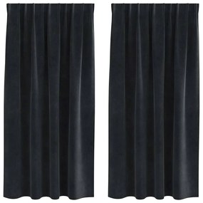 vidaXL Κουρτίνες με κουρτίνες 2 pcs Μαύρο 140 x 175 cm Βελούδο