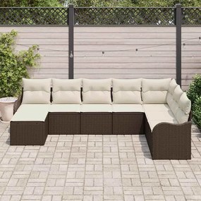 vidaXL Σετ Καναπέ Κήπου με μαξιλάρι 8 pcs Καφέ και λευκό Πολυ ράταν