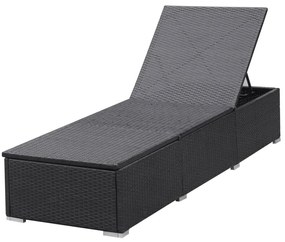 vidaXL Ξαπλώστρα Μαύρη από Συνθετικό Ρατάν με Μαξιλάρι