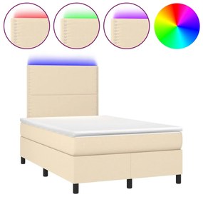 vidaXL Κρεβάτι Boxspring με Στρώμα &amp; LED Κρεμ 120x200 εκ. Υφασμάτινο
