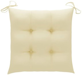 vidaXL Καρέκλες Κήπου 4 τεμ. Μασίφ Ξύλο Teak με Λευκά Κρεμ Μαξιλάρια