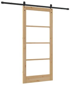vidaXL Συρόμενη Πόρτα Χειροκίνητος Καφέ 93 x 202 cm Ξύλο και μέταλλο