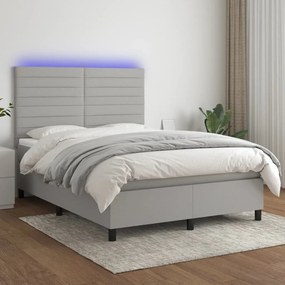 vidaXL Κρεβάτι Boxspring με Στρώμα & LED Αν.Γκρι 140x190εκ. Υφασμάτινο