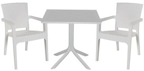 Τραπεζαρία κήπου Groovy-Halcyon pakoworld σετ 3τεμ PP λευκό 80x80x74,5εκ.