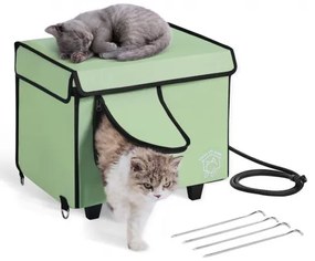 VEVOR Elevated Heated Cat House Cuboid Kitty Shelter with Heated Pad Green (S)