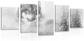 Εικόνα 5 μερών λύκος σε χιονισμένο τοπίο σε ασπρόμαυρο - 100x50