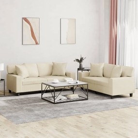 VidaXL Πολυθρόνες Σετ 2 Τεμαχίων Κρεμ Συνθετικό Δέρμα με Μαξιλάρια