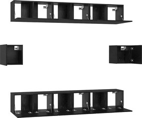 vidaXL Σετ επίπλου τηλεόρασης 8 pcs Μαύρη Οξυά Επεξεργασμένο ξύλο