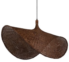 01770 GloboStar® CUBA 01770 Boho Κρεμαστό Φωτιστικό Ανάρτηση Μονόφωτο 1 x E27 IP20 Καφέ Ξύλο - Μ100 x Π100 x Y55cm