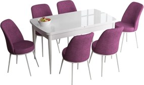 Extendable Dining Table &amp; Chairs Set (7 Pieces) Han - White, Purple White
Purple