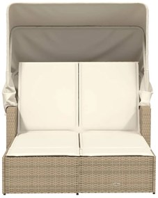 vidaXL Ξαπλώστρα Διπλή Μπεζ Συνθετικό Ρατάν με Σκίαστρο και Μαξιλάρια