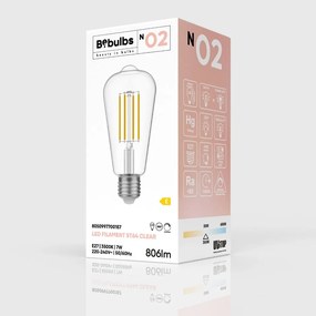 LED Filament Λαμπτήρας N02 Αχλάδι ST64 Διαφανής 7W 806Lm E27 3500K Dimmable