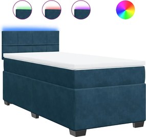 vidaXL Κρεβάτι Boxspring με Στρώμα Μπλε 90x190 εκ. Βελούδινο