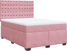 vidaXL Κρεβάτι Boxspring με Στρώμα Ροζ 140x200 εκ. Βελούδινο