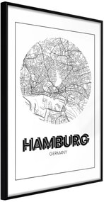 Αφίσα - City Map: Hamburg (Round) - 30x45 - Μαύρο - Χωρίς πασπαρτού