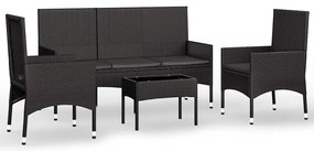 vidaXL Σαλόνι Κήπου Σετ 4 Τεμαχίων Μαύρο Συνθετικό Ρατάν με Μαξιλάρια