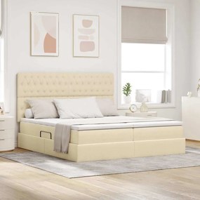 vidaXL LED Κρεβάτι αποθήκευσης με στρώμα Κρέμ 180 x 200 cm Ύφασμα