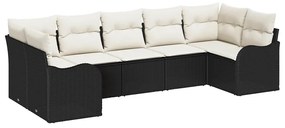 vidaXL Σετ Καναπέ Κήπου με μαξιλάρι 7 pcs Μαύρο και λευκό Πολυ ράταν