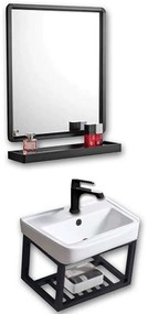 Έπιπλο Μπάνιου Nerina set-0108 Με Καθρέφτη Και Νιπτήρα Πορσελάνης 39x34x30cm Black Gloria Ανοξείδωτο Ατσάλι