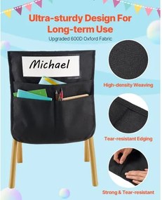 VEVOR Chair Pockets for Classroom 24 Pack Seat Pocket with Name Tag Black