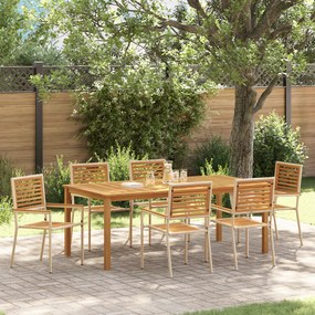 vidaXL Σετ Τραπεζαρίας Κήπου 7 τεμαχίων Μπεζ Poly Rattan Ακακίας