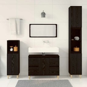 vidaXL Σετ Επίπλων Μπάνιου με συρτάρι 3 pcs Μαύρο 30 x 30 x 180 cm