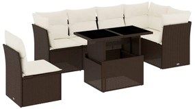 vidaXL Σαλόνι Κήπου Σετ 7 Τεμαχίων Καφέ Συνθετικό Ρατάν με Μαξιλάρια