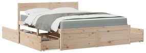 Κρεβάτι με Συρτάρια και Στρώμα 140x200 εκ. Μασίφ Ξύλο Πεύκου