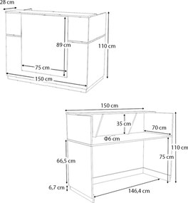 Γραφείο υποδοχής - reception Gemini Megapap χρώμα λευκό 150x70x110εκ.