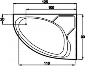Sanitec Lydia 125x90 L - Ασύμμετρη Μπανιέρα Αριστερή Γωνία - Pneumatic Basic, Χωρίς, Χωρίς, Χωρίς