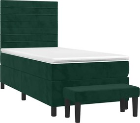 vidaXL Κρεβάτι Boxspring με Στρώμα Σκούρο Πράσινο 100x200εκ. Βελούδινο