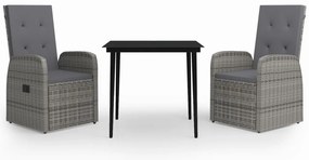 vidaXL Σετ Τραπεζαρίας Κήπου 3 Τεμαχίων Γκρι με Μαξιλάρια